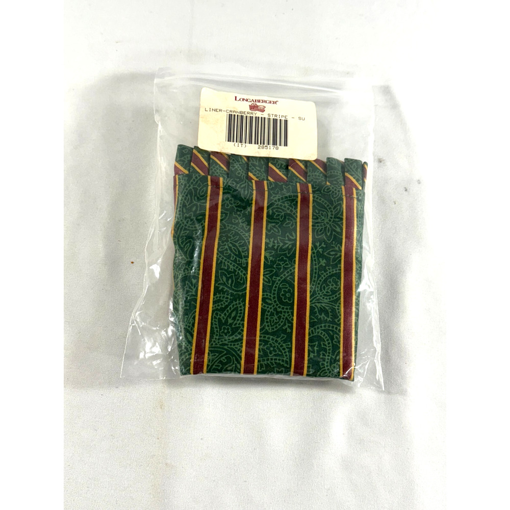 Longaberger Cranberry Basket Green/Red Stripe Liner 285178